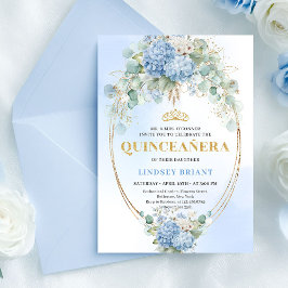 Bohemian Blue Floral Eucalyptus Quinceañera Invite Einladung
