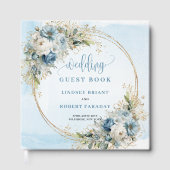 Bohemian Blue Floral Gold Glitter Guest Book Gästebuch (Vorderseite)