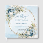 Bohemian Blue Floral Gold Wedding Guest Book Gästebuch (Vorderseite)