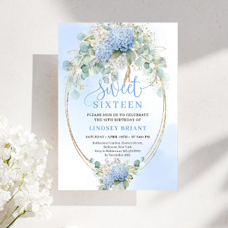 Bohemian Blue Floral Sweet 16 Birthday Invitation Einladung