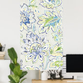 Bohemian Blue Flower Poster (Heimbüro)