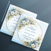 Bohemian Blue Flowers Eucalyptus Gold Guest Book Gästebuch