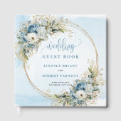 Bohemian Blue Flowers Eucalyptus Gold Guest Book Gästebuch (Vorderseite)