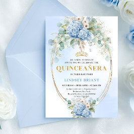 Bohemian Blue Flowers Gold Quinceañera Invitation Einladung