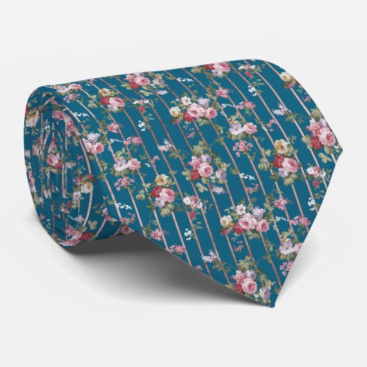 Bohemian blue pink red floral modern stripes krawatte (Gerollt)