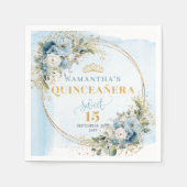 Bohemian Blue Watercolor Flowers Quinceañera Serviette (Vorderseite)