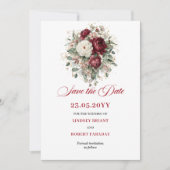 Bohemian Blush Burgunder Floral Save The Date (Vorderseite)