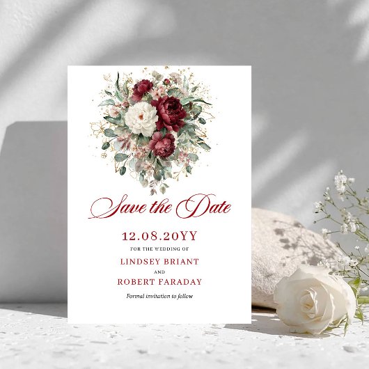 Bohemian Blush Burgunder Floral Save The Date