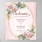 Bohemian Blush Floral Eucalyptus Gold Welcome Poster (Vorne)