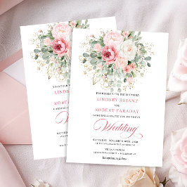 Bohemian Blush Peonies Gold Glitter Wedding Invite Einladung