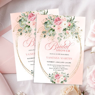 Bohemian Blush Rosen Eukalyptus Gold Brautparty Einladung