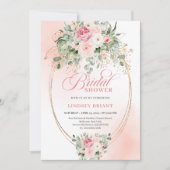 Bohemian Blush Roses Eucalyptus Gold Bridal Shower Einladung (Vorderseite)