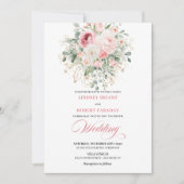 Bohemian Blush Roses Gold Glitter Wedding Invite Einladung (Vorderseite)
