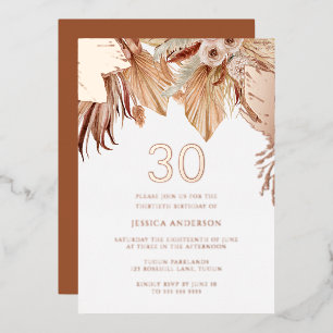 Bohemian Boho Blumen 30. Geburtstagsfeier Roségold Folieneinladung