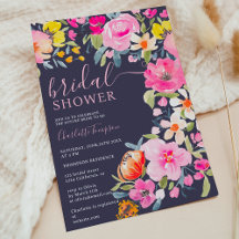 Bohemian bold floral watercolor navy bridal shower