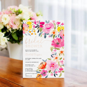 Bohemian-boldes florales Wasserfarben-Brautjungges Folieneinladung