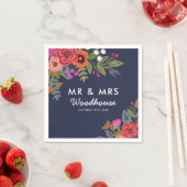 Bohemian Bouquet - Navy Blue Mr & Mrs Wedding Serviette (Beispiel)