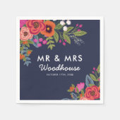 Bohemian Bouquet - Navy Blue Mr & Mrs Wedding Serviette (Vorderseite)