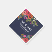 Bohemian Bouquet - Navy Blue Mr & Mrs Wedding Serviette (Ecke)