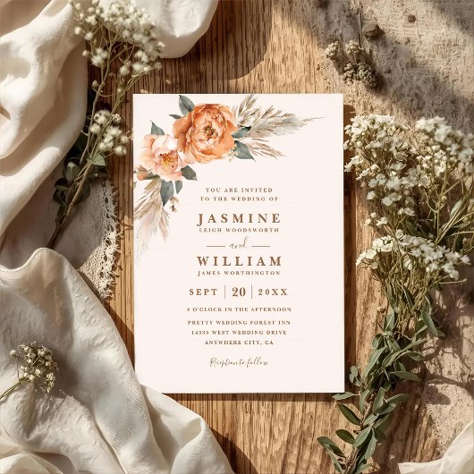 Bohemian Bouquet Rustikale Elegante QR-Code-Hochze Einladung