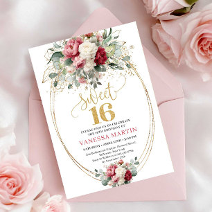 Bohemian Burgund Blush Grünzeug Sweet 16 Einladung
