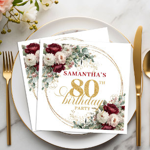 Bohemian Burgund Floral Gold 80. Geburtstag Servie Serviette