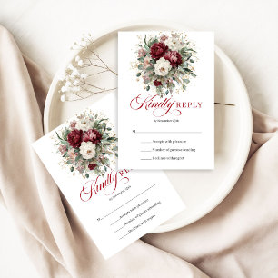 Bohemian Burgund Gold Florale Hochzeits-RSVP-Karte RSVP Karte