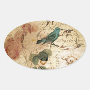 Bohemian Chic Paris Scripts Vogel französisch bota Ovaler Aufkleber