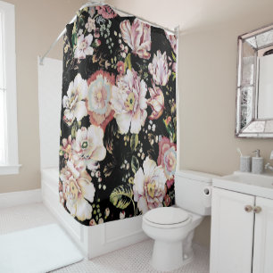 bohemian chic rosafarbene Blumen dunkle Floral Duschvorhang