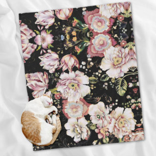 bohemian chic rosafarbene Blumen dunkle Floral Fleecedecke