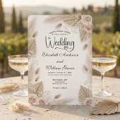 Bohemian Chic Rose Pampasgras Hochzeit Einladung