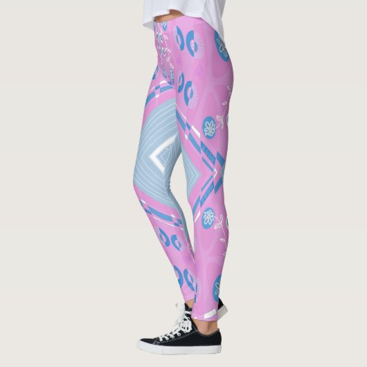 Bohemian Chintz Illustration Pink Blue White 1 Leggings (Links)