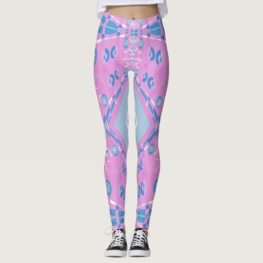 Bohemian Chintz Illustration Pink Blue White 2 Leggings (Vorderseite)