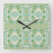 Bohemian Chintz New Green Olive Quadratische Wanduhr (Vorderseite)