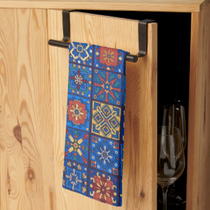 Bohemian Cobalt Blau Volkskunst Geometrische Motiv Geschirrtuch