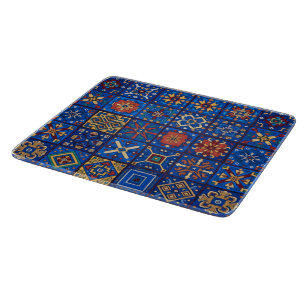 Bohemian Cobalt Blau Volkskunst Geometrische Motiv Schneidebrett