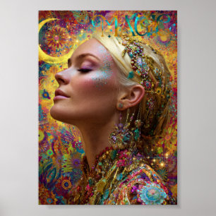 Bohemian Cosmic Goddess Kunstprint Magische Frau Poster
