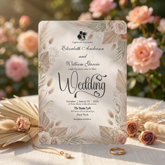 Bohemian Cream Chic Floral Rustic Wedding Einladung