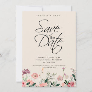 bohemian cream chic Wildblumen-Hochzeit  Save The Date