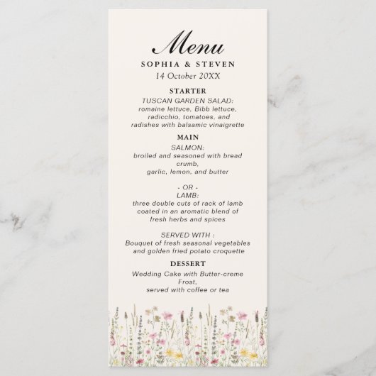 Bohemian Cream Floral Wedding Programm (Vorderseite)