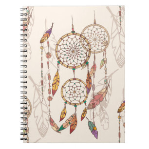 Bohemian dream catcher with beads and feathers, se notizblock