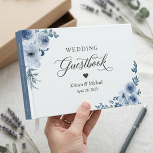 Bohemian Dusty Blue Blumenhochzeit Gästebuch