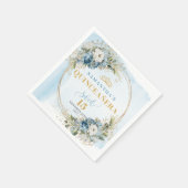 Bohemian Dusty Blue Floral Gold Glitter Quinceañer Serviette (Ecke)