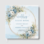 Bohemian Dusty Blue Floral Gold Glitter Wedding  Gästebuch (Vorderseite)