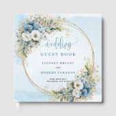Bohemian Dusty Blue Floral Gold Wedding Guest Book Gästebuch (Vorderseite)
