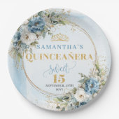 Bohemian Dusty Blue Flowers Gold Glitter Custom  Pappteller (Vorderseite)