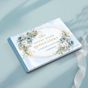 Bohemian Dusty Blue Gold Floral Eucalyptus Anmelde Gästebuch