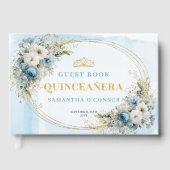 Bohemian Dusty Blue Gold Floral Greenery Guestbook Gästebuch (Vorderseite)