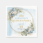 Bohemian Dusty Blue Greenery Gold Glitter Quince  Serviette (Vorderseite)