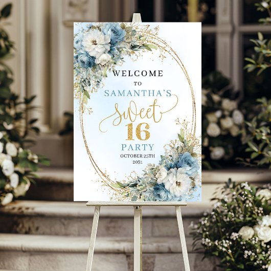 Bohemian Dusty Blue Greenery Welcome Poster